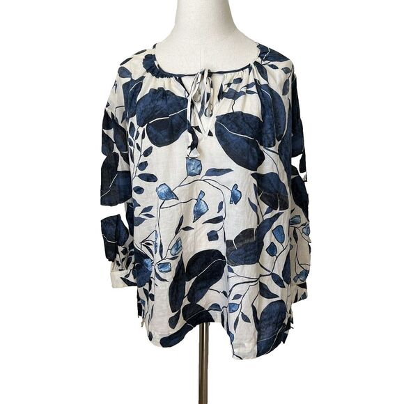 0039 Italy Women's Size‎ Small Janice blue Leaves Tunic Blouse Lightweight Top - Picture 1 of 14